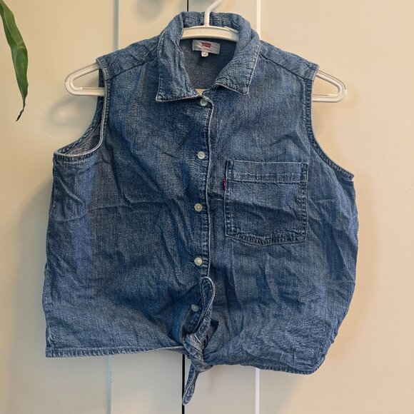 Levi's Rumi Cotton Denim Shirt (Sleeveless button-down top with tie-front), XS - Picture 1 of 5